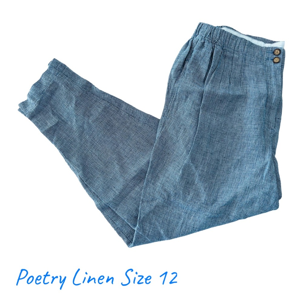 Poetry Blue Linen Pants w Stretch Waist Size 12
